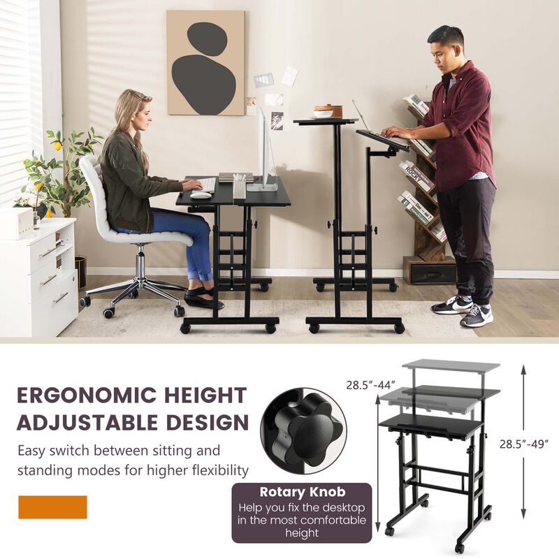Costway Mobile Standing Desk Rolling Adjustable Laptop Cart Home Office Black