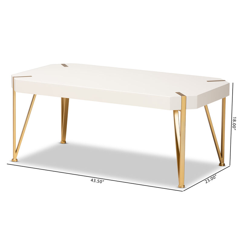 Baxton Studio Kassa Brushed Gold Metal And White Finished Wood Coffee Table