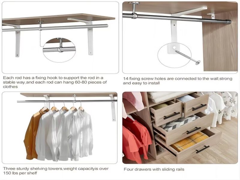 8ft Closet Organizers, Closet Storage system with 3 Shelf Towers, 2 Drawers, 2 Door White Free Standing Closet and Built in Closet Organizer Systems 95.6''Wx15.7''Dx70.8''H