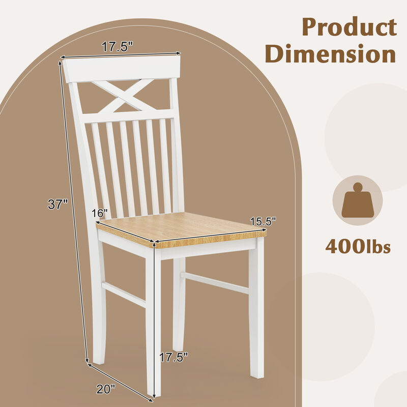 Wooden Kitchen Dining Chair Set of 2 with Rubber Wood Frame