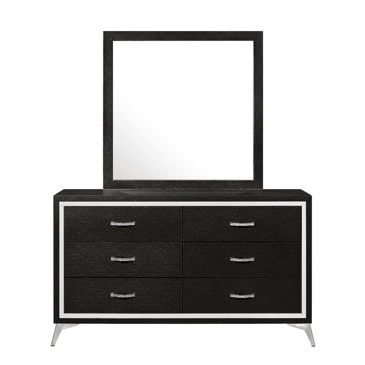 New Classic Furniture Huxley Wood 6-Drawer Dresser with Mirror, Black