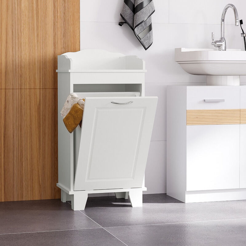 Country-Style Laundry Solution: 31" White Tilt-Out Hamper with Storage