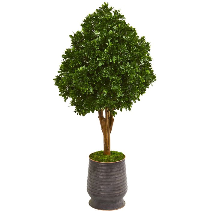 Hivvago 49 Inches Tea Leaf Artificial Tree in Metal Planter UV Resistant (Indoor/Outdoor)
