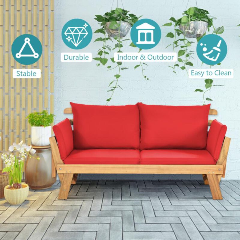 Hivvago Patio Convertible Solid Wood Sofa with Cushion