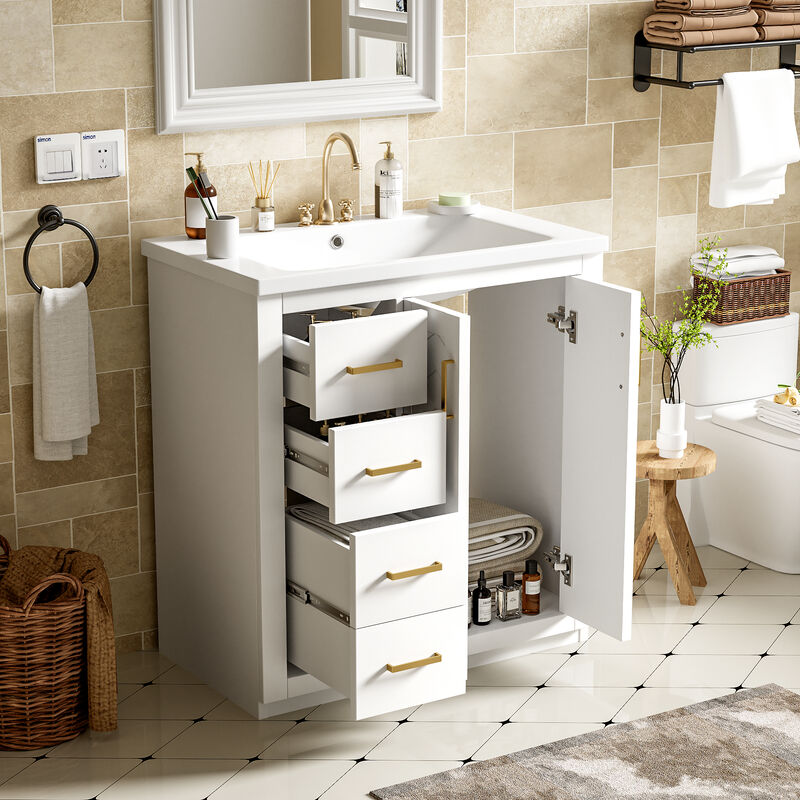 Merax Solid Wood Frame Freestanding Vanity for Bathroom