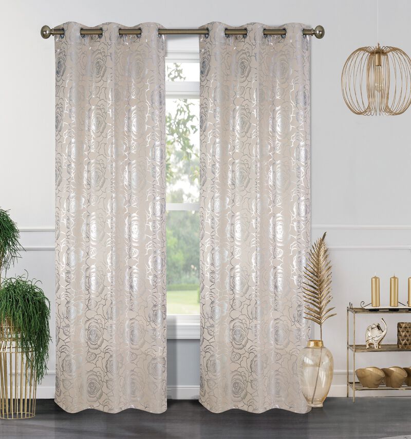 Floral Metallic Blackout Thermal Grommet Curtain Panels (Set of 2)