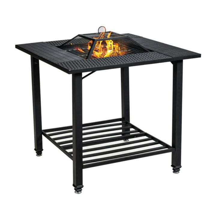 Hivvago 31 Inch Outdoor Fire Pit Dining Table with Cooking BBQ Grate