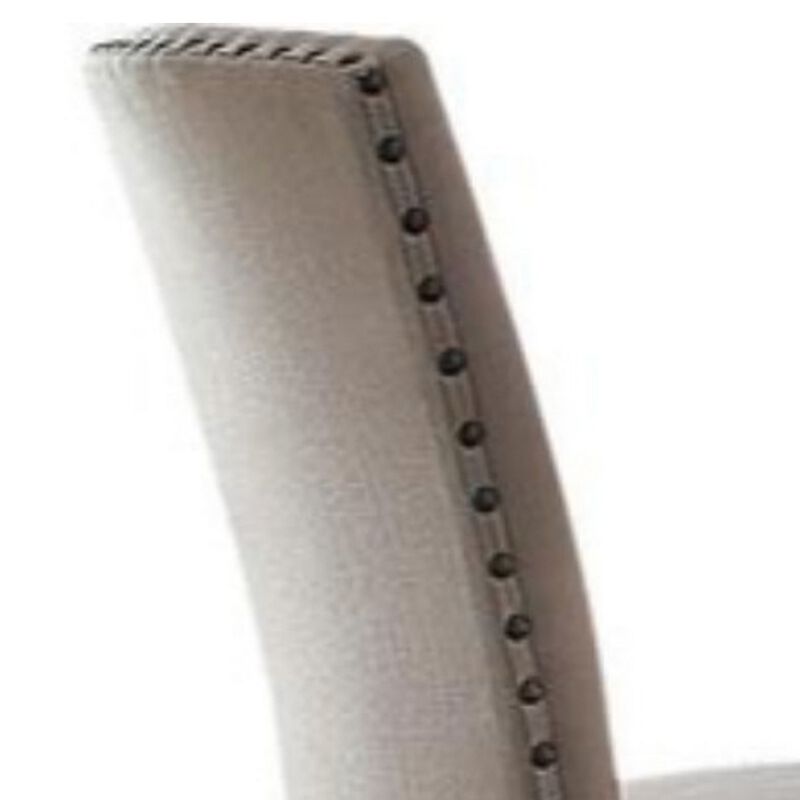 Nailhead Trim Fabric Upholstered Wooden Side Chair, Set of 2, Beige and Brown-Benzara