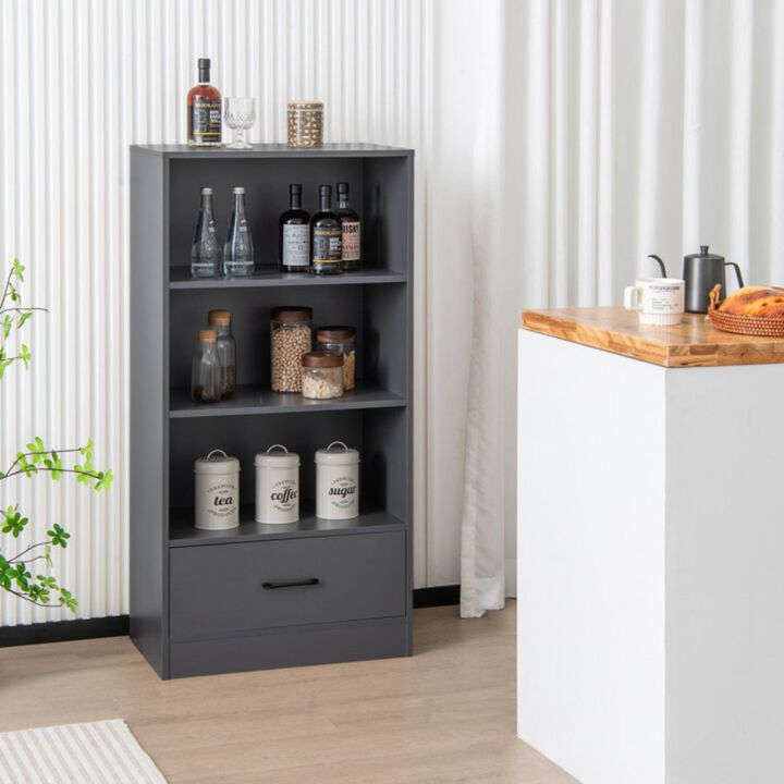 Hivvago 4-Tier Storage Bookcase with Open Shelves Drawer and Anti-toppling Device