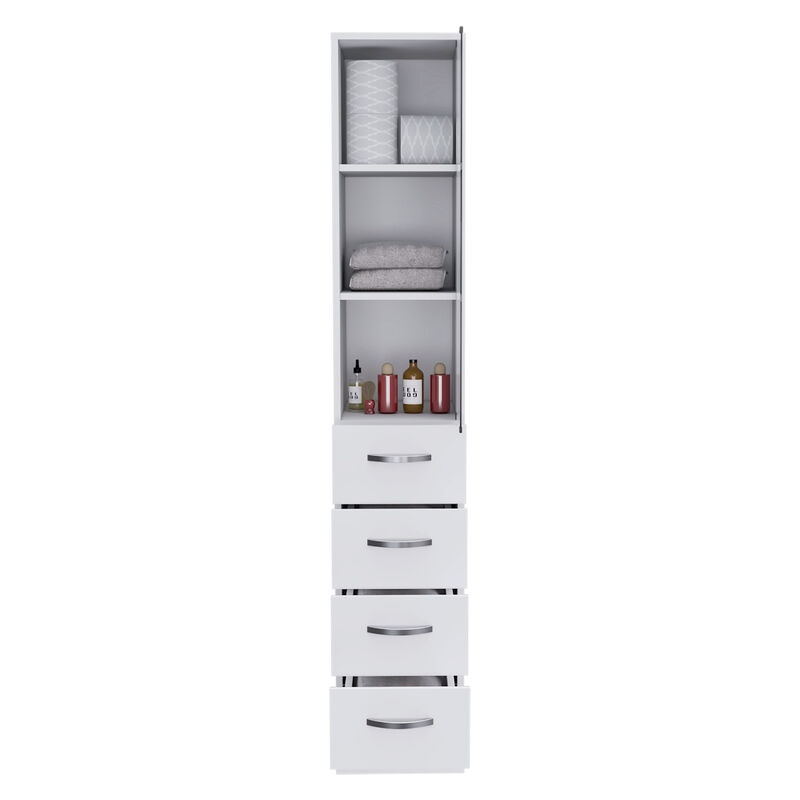 DEPOT E-SHOP Magna Linen Cabinet, Three Shelves, Four Drawers, White