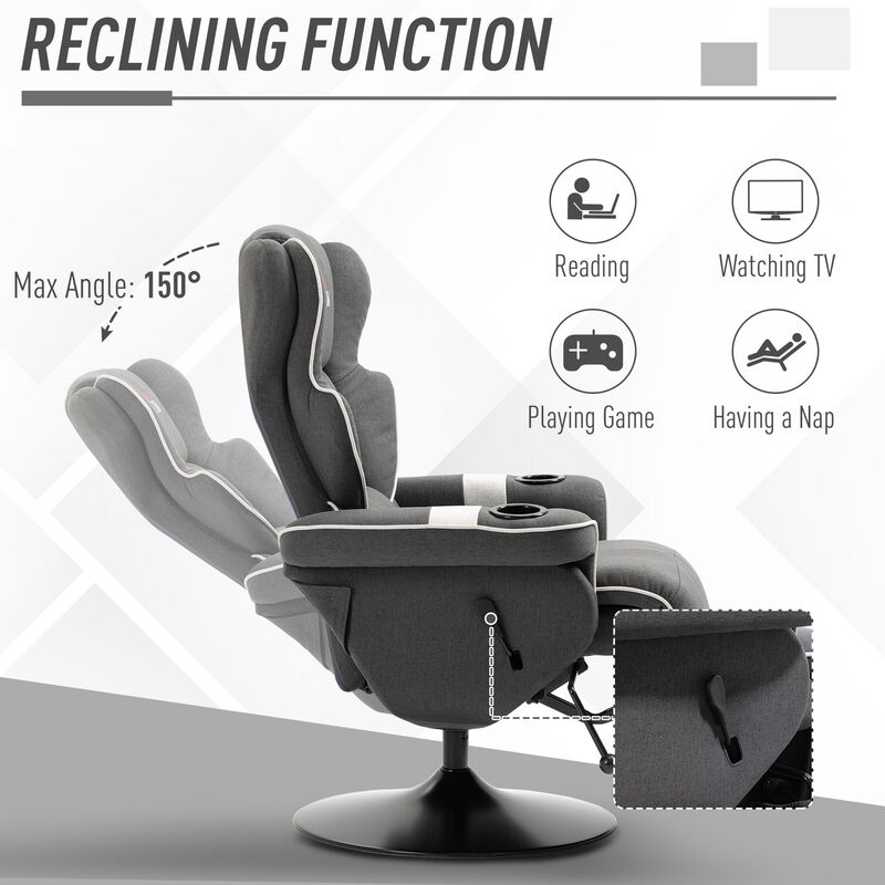 Black Living Room Comfort: Manual Swivel Recliner with Cup Holders