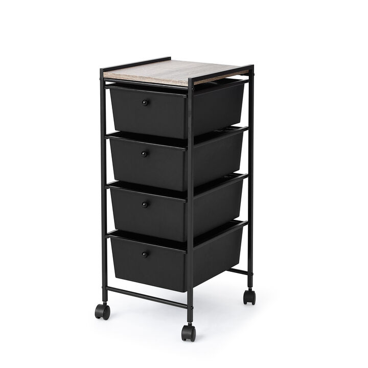 Suprima® Storage Carts - 4 Drawer Woodtop Shelf - Oak Top