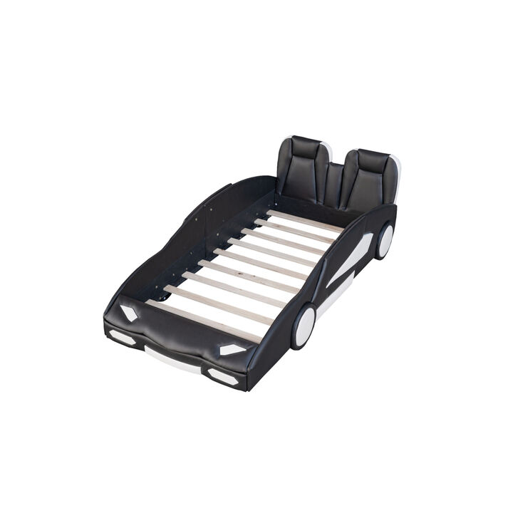 Twin Size Race Car-Shaped Platform Bed With Wheels