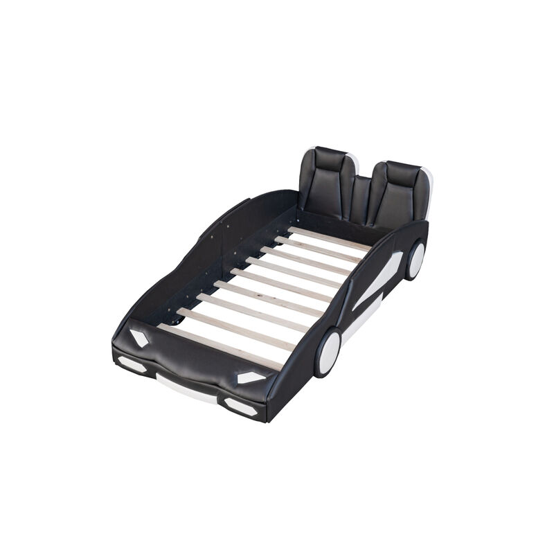 Twin Size Race Car-Shaped Platform Bed With Wheels