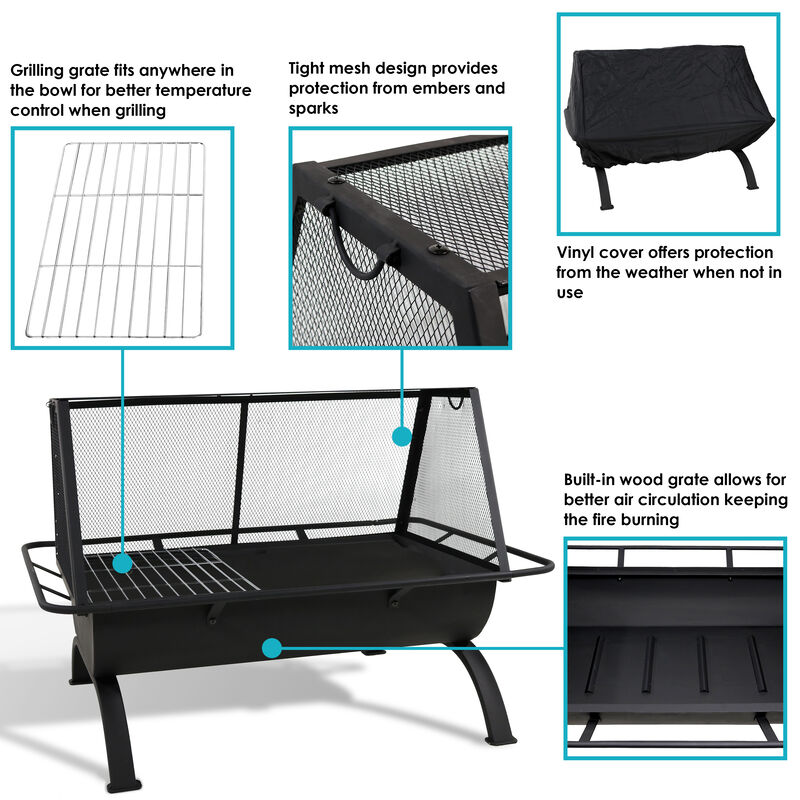 Sunnydaze 36 in Northland Grill Outdoor Fire Pit with Spark Screen