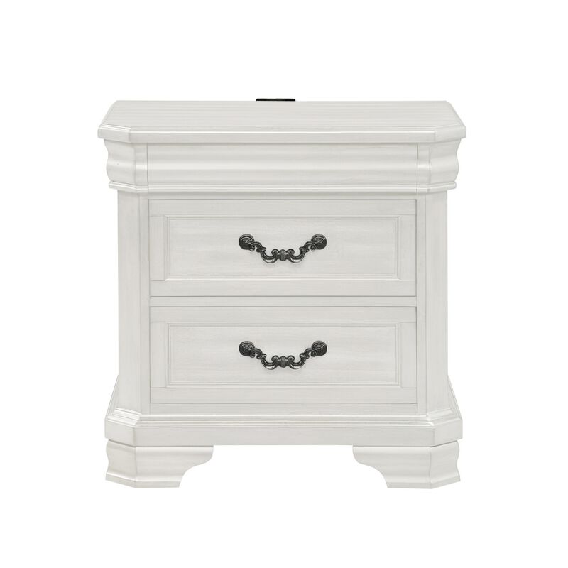 Lynda Nightstand, 2 Drawers Metal Handles, White Acacia Wood 27 Inch - Benzara