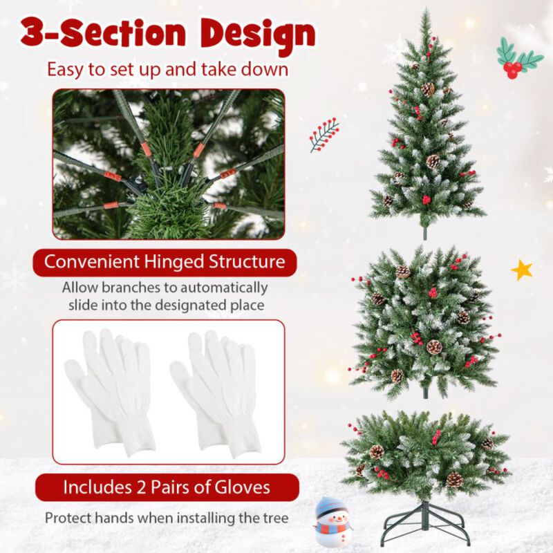 Hivvago Pre-lit Artificial Pencil Christmas Tree with Pine Cones and Red Berries