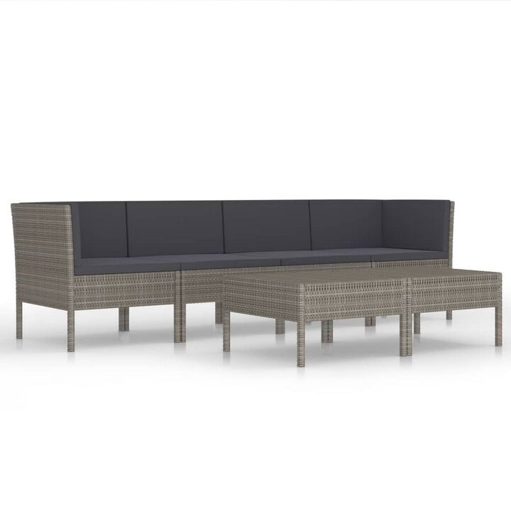 6pc Outdoor Modular Sofa and Table Set, White Polyester, Gray Rattan - Benzara