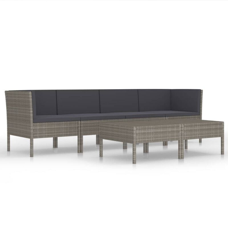 6pc Outdoor Modular Sofa and Table Set, White Polyester, Gray Rattan - Benzara