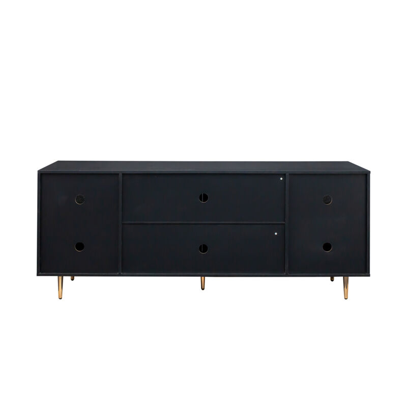 Rattan Sideboard Buffet Cabinet, Kitchen Storage Cabinet Console Table With Adjustable Shelves