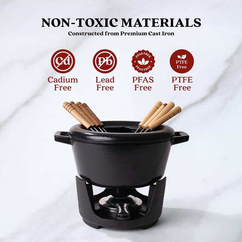 Alva Nori - Cast Iron Fondue Set - Melting Pot,Enameled Cast Iron Cookware Set,Fondue Pot with 8 Forks,Food Warmers for Parties,Cheese Melts,Hot Chocolate Maker,Non Toxic Cookware Set - 2 Qt 8"
