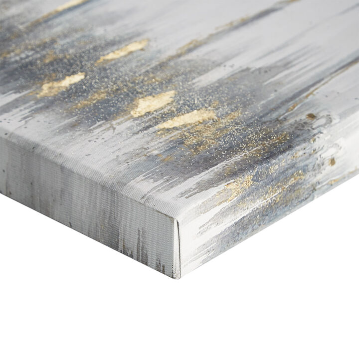 Gracie Mills Aimee Abstract Blue and Grey Landscape Gold Foil Triptych Canvas Set