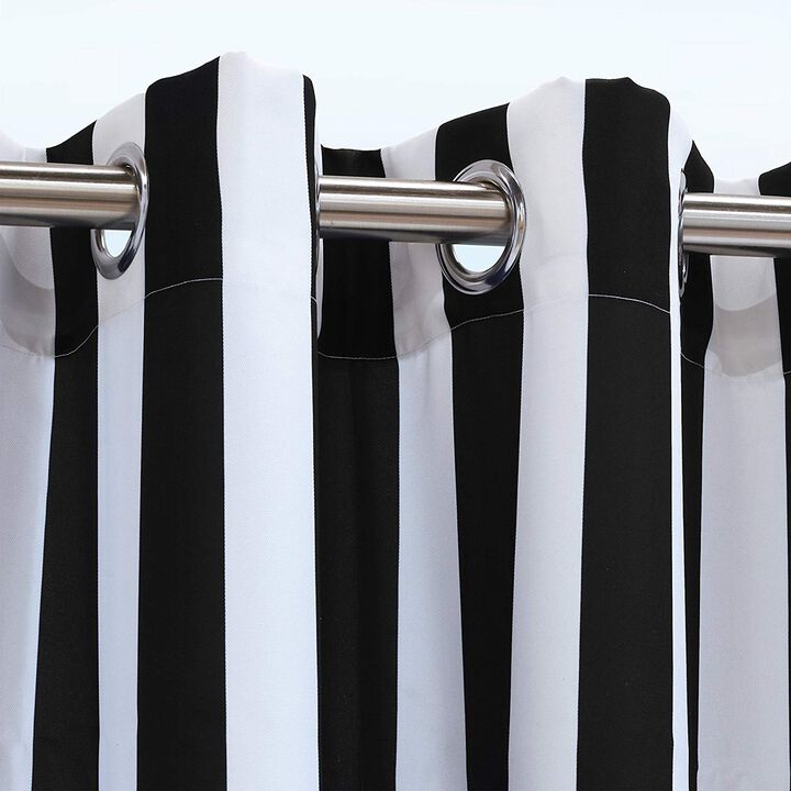 Commonwealth Outdoor Decor Coastal Stripe UV Protected Printed Top Panel With 8 Metal Grommets - 50"x96" - Black