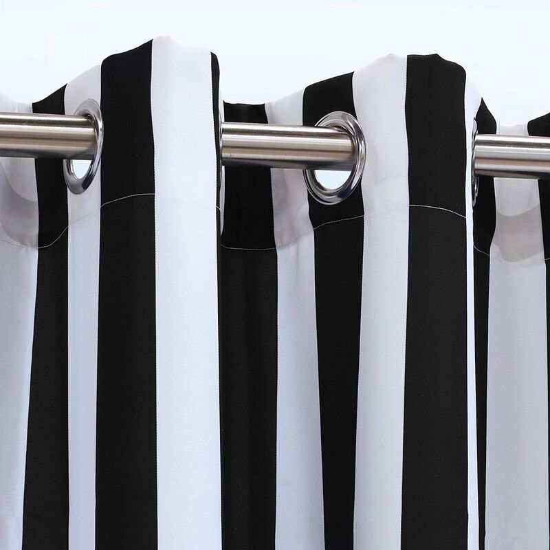 Commonwealth Outdoor Decor Coastal Stripe UV Protected Printed Top Panel With 8 Metal Grommets - 50"x96" - Black