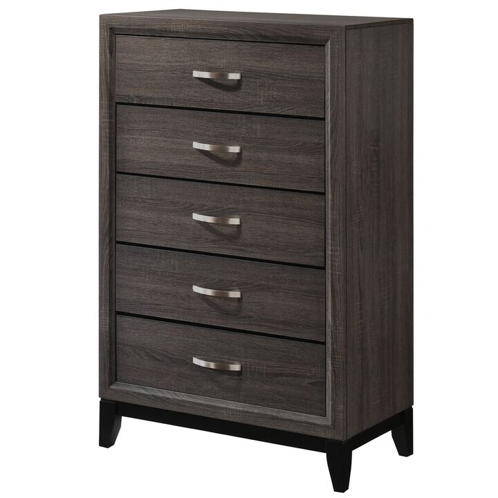 50 Inch Classic 5 Drawer Tall Dresser Chest with Metal Handles, Oak Gray-Benzara 50 Inch Classic 5 Drawer Tall Dresser Chest with Metal Handles, Oak Gray-Benzara