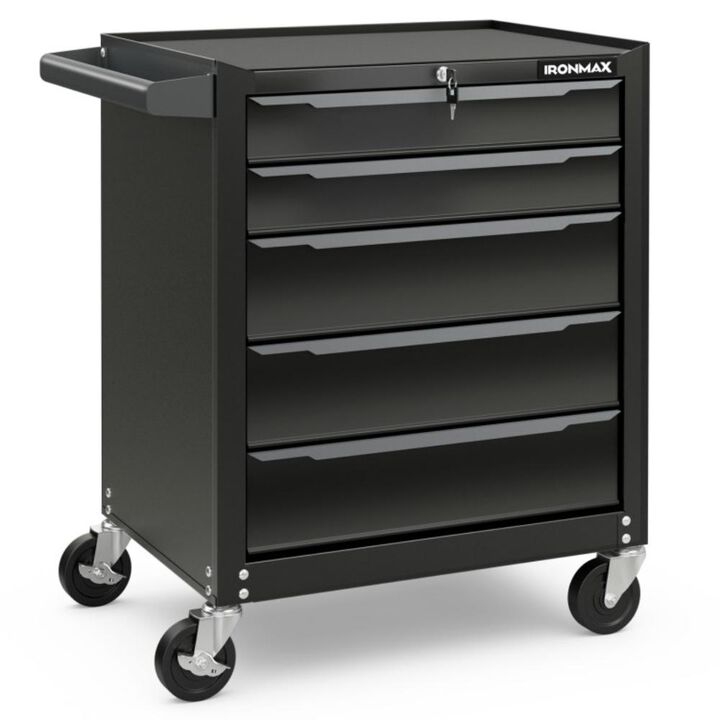 Hivvago 5-Drawer Tool Storage Cabinet with Hanging Holes and Central Keyed Locking System-Black