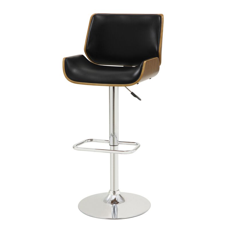 Contemporary Small Back Adjustable Bar Height Stool, Black & Walnut-Benzara