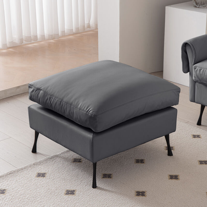 Technical Leather L-Shaped Sectional Sofa with Convertible Ottoman, Modern Couch for Living Room