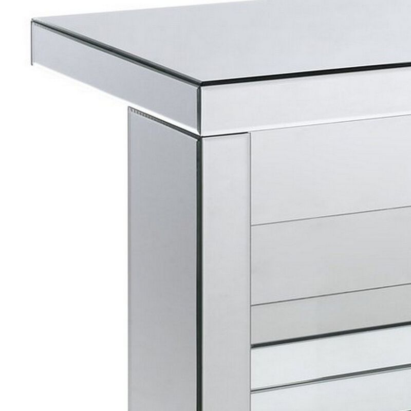 Accent Table with Mirrored Panels and C Shape, Silver-Benzara