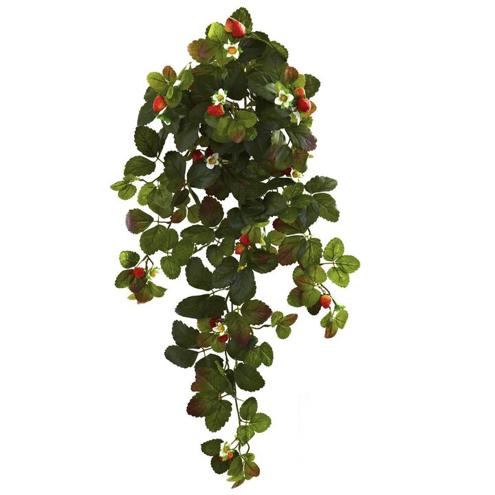 Nearly Natural 31-in Strawberry Hanging Bush with  Berry (Set of 2)