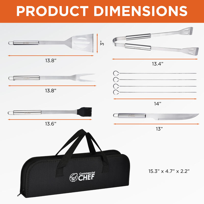Commercial Chef BBQ Grill Set with Meat Fork, Spatula, and All Necessary Grill Accessories - 10 PCS BBQ Grilling Tools for Smoker, Camping, Kitchen, Barbecue and Ideal Mens Gift