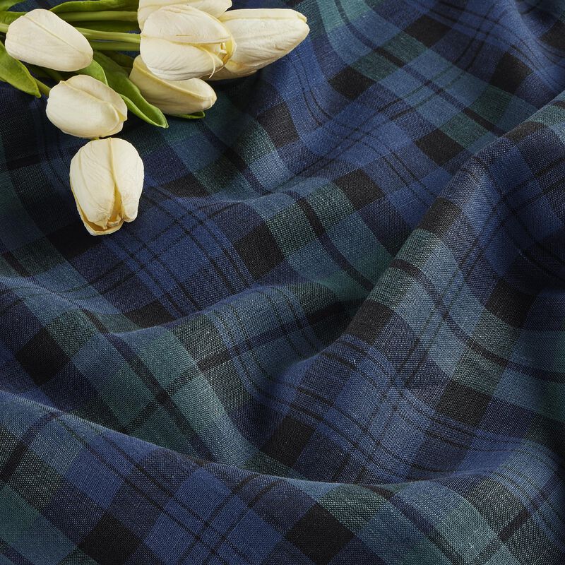 Solino Home 100% Pure Linen Square Placemats 14 x 14 Inch Set of 4 | Blackwatch Plaid