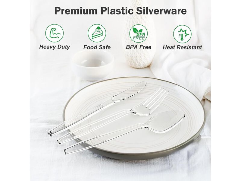 Dealusy 300 Count Extra Heavy Duty Clear Plastic Silverware