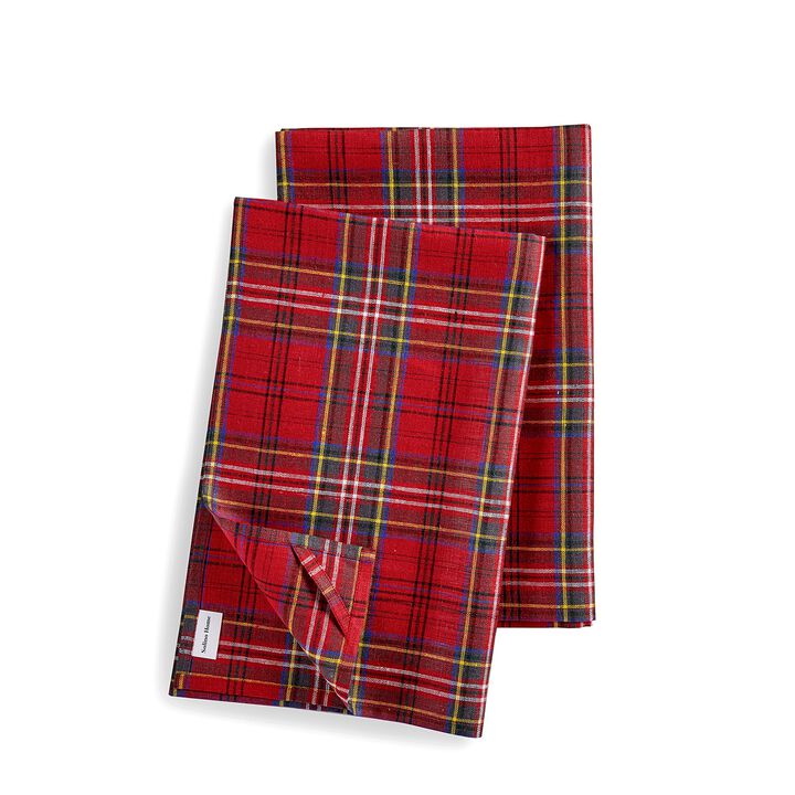 Solino Home 100% Pure Linen Kitchen Towels Set of 2 - 17 x 26 Inch | Classic Tartan Plaid