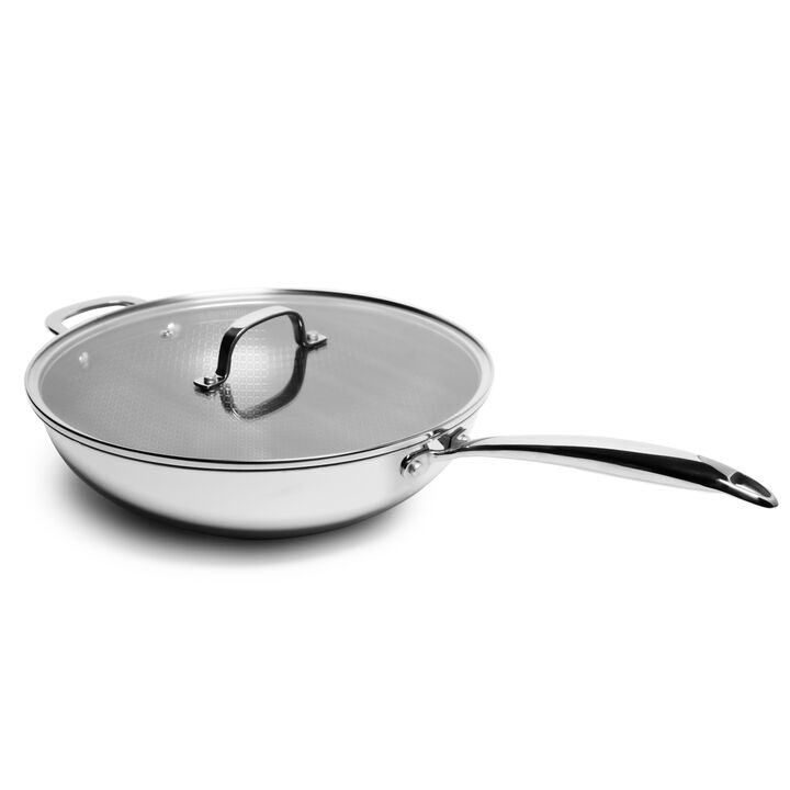 Tri-ply Stainless Steel Diamond Nonstick 5 QT Wok with Glass Lid