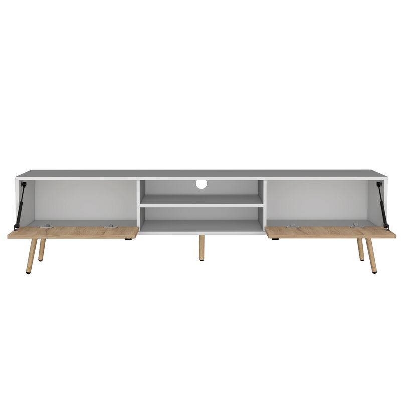 DEPOT E-SHOP Toka TV Rack with 2 Hinged Doors and�Central Shelves, White/Macadamia