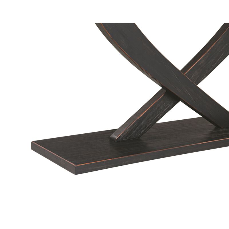 Rase 57 Inch Console Table, Cross Leg Design, Pedestal Base, Black Wood - Benzara