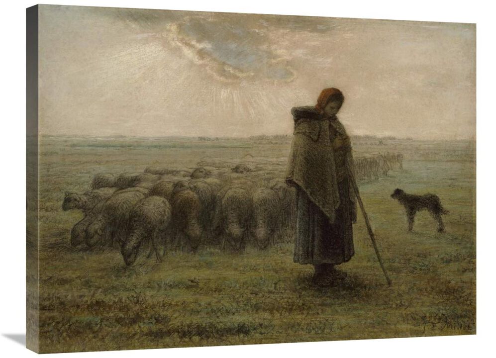 Shepherdess and Her Flock-Canvas Art-32x24
