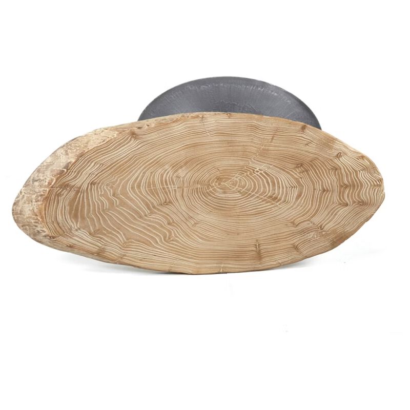 Lume Side End Table with Metal Trumpet Base, Gray Washed Live Edge Top - Benzara