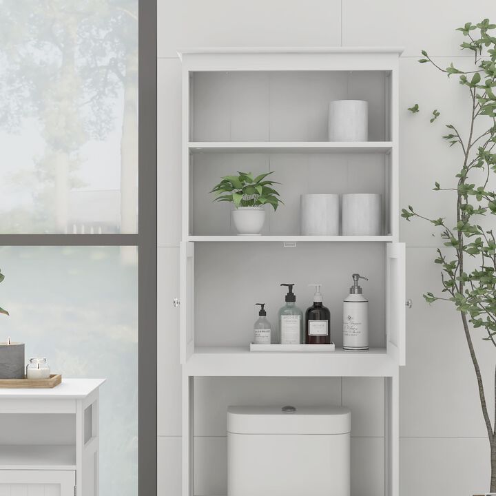 Over-the-Toilet Storage Rack with 2 Doors and Shelves for Bathroom Organization