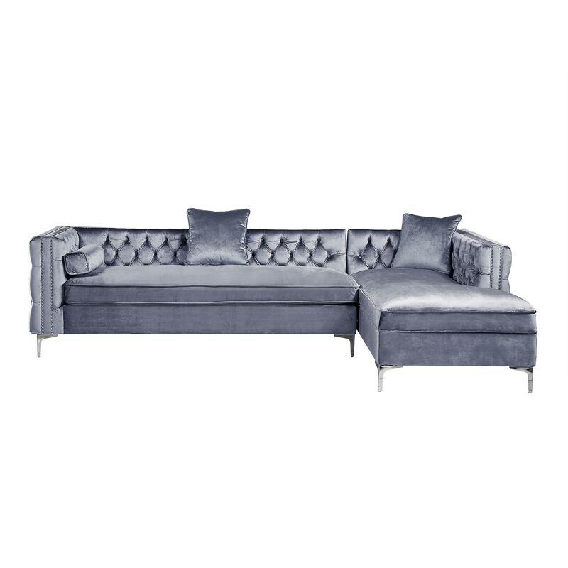 Inspired Home Clarinda Velvet Right Facing Chaise Sectional Sofa