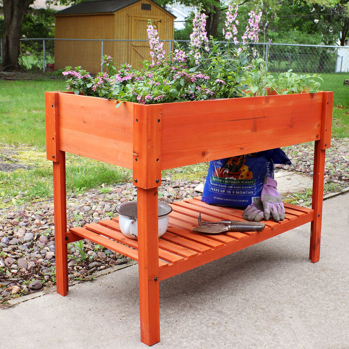 Sunnydaze 42" Raised Wooden Garden Bed with Lower Shelf