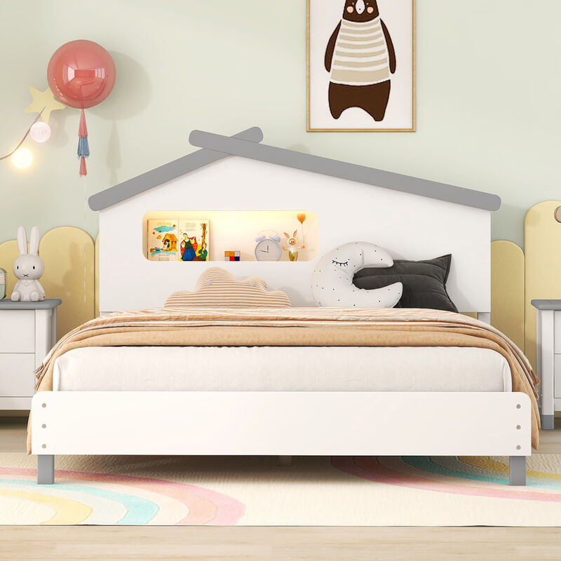 Streamdale House-Shaped Wood Bed with Night Lights