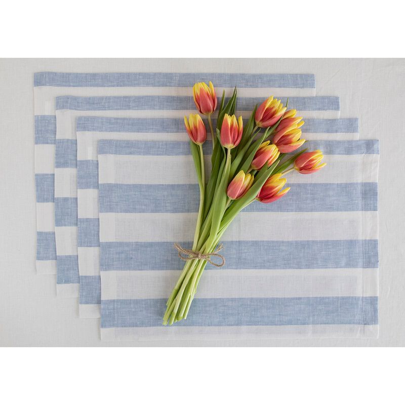Solino Home 100% Pure Linen Placemats | Cabana Stripe for Spring & Easter