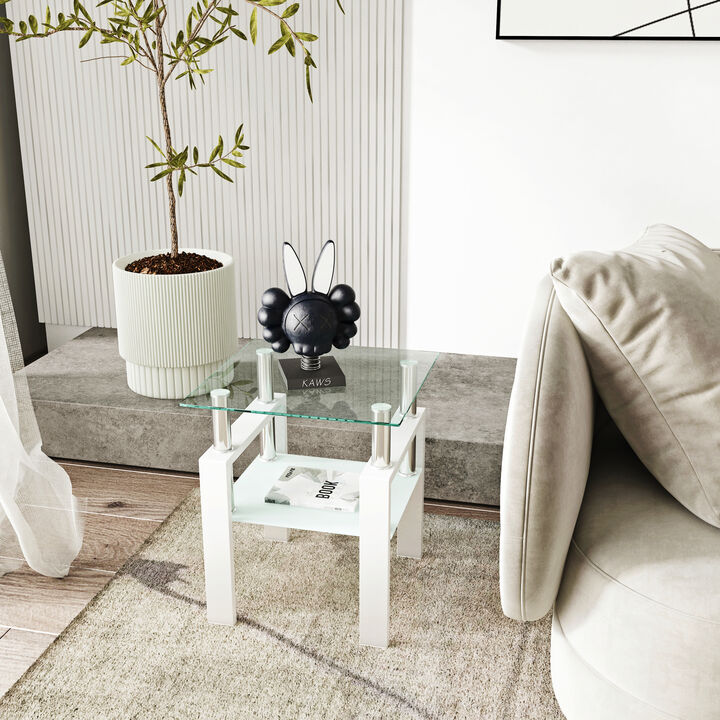 Hivvago Tempered Glass Bedside Corner  Table Contemporary End Table in