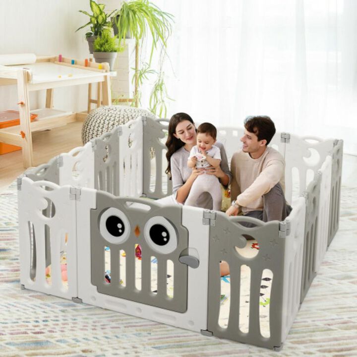14-Panel Baby Playpen Kids Activity Center Foldable Play Yard with Lock Door